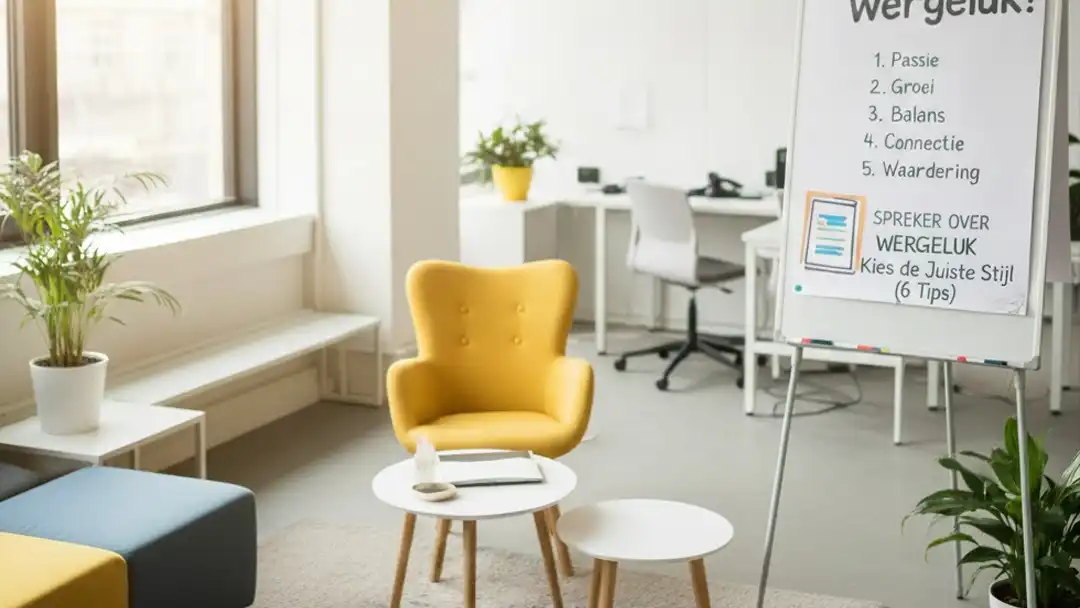 Een spreker over werkgeluk inspireert een team tijdens een interactieve lezing over werkplezier.